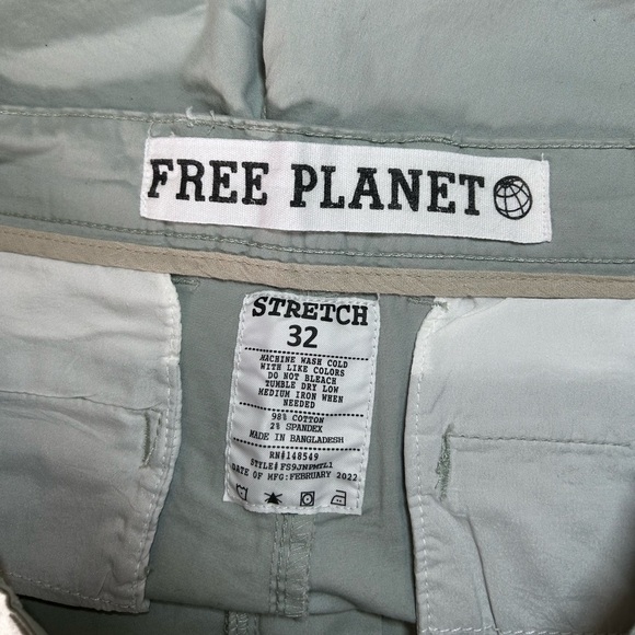 Free Planet Men's Flat Front Stretch Chino Shorts Light Green 32W, 9" Inseam - Picture 10 of 10
